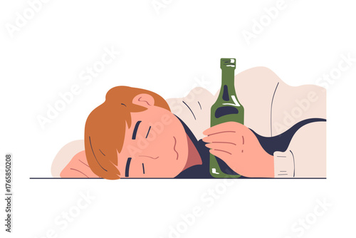 Man with Alcohol Drink and Beverage in Bottle Vector Illustration