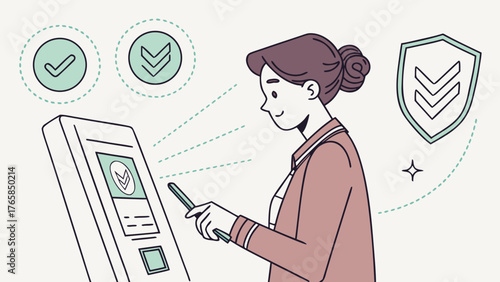 Woman using facial recognition for secure access.