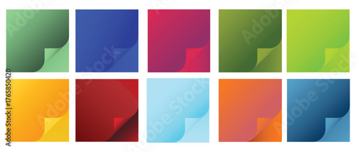 Collection of colorful abstract geometric squares with gradient tones and soft shadows displayed in a grid layout vector