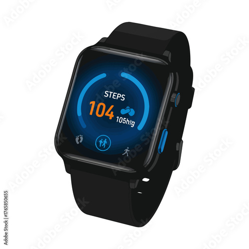 Smartwatch Displaying Steps and Activity Tracking Data