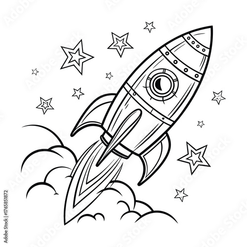 Vintage Style Rocket Sticker Inspired by Classic Space Illustration