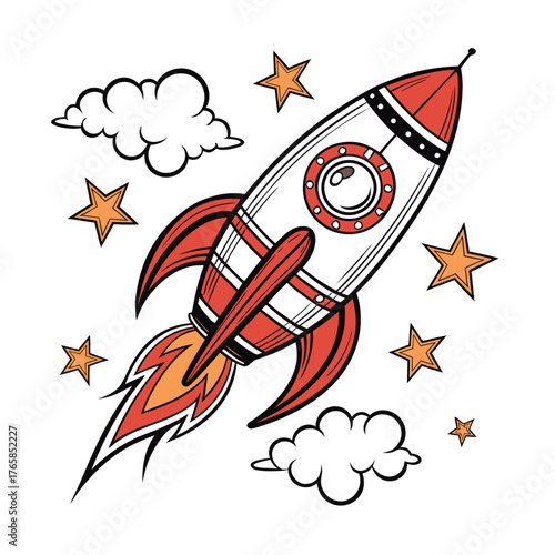 Vintage Style Rocket Sticker Inspired by Classic Space Design