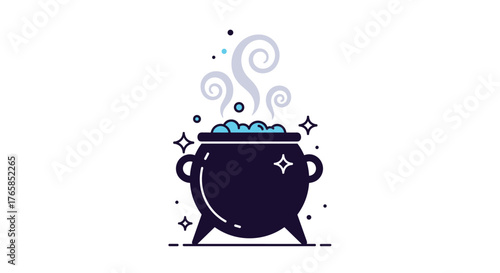 Magical cauldron brewing potion with mystical steam and sparkles.