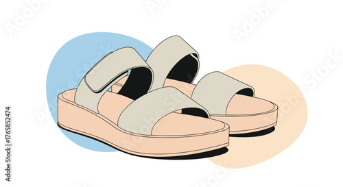 Stylish beige platform sandals footwear fashion illustration design.