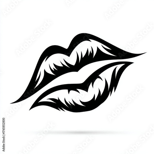 Bold tribal style tattoo design of sensual parted lips, sharp black and white, representing passion, beauty, and feminine power.