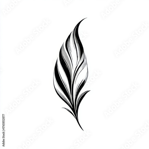 Stylized abstract feather drawing in black and white, dynamic and elegant, representing artistic freedom and spiritual symbolism.