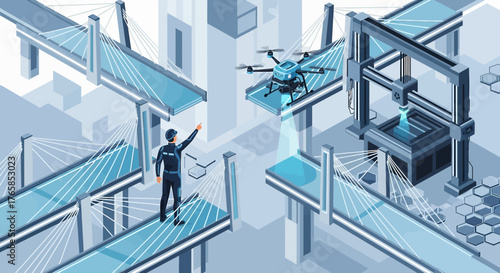 Futuristic industrial landscape showcasing automation and modern technology advancements