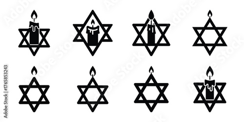 magen david candle Asarah B'Tevet holiday art vector illustration
