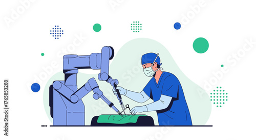 Futuristic medical technology robotic surgery assisted by surgeon for precision health