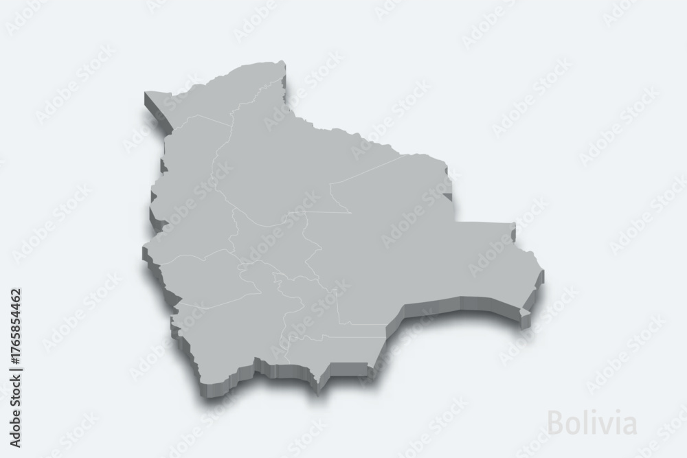 Fototapeta premium Bolivia 3d map with borders regions