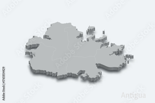 Antigua 3d map with borders regions