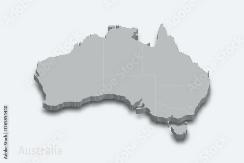 Australia 3d map with borders regions