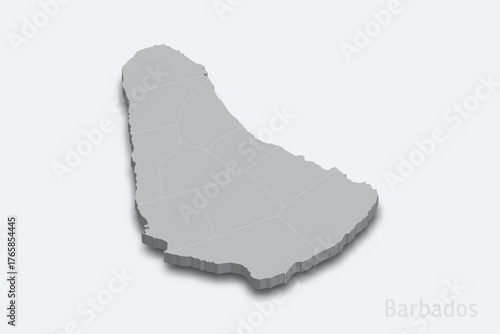 Barbados 3d map with borders regions