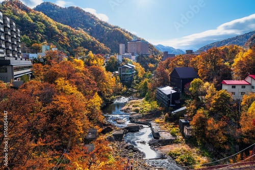 定山渓温泉も紅葉