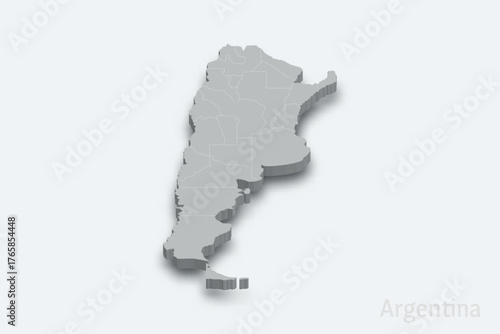 Argentina 3d map with borders regions