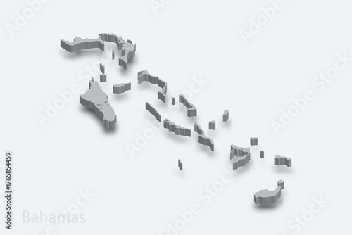 Bahamas 3d map with borders regions