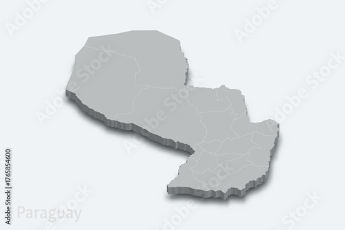 Paraguay 3d map with borders regions