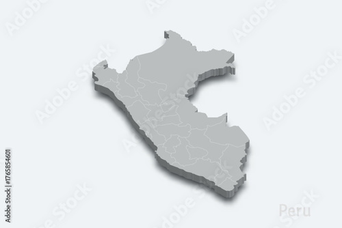 Peru 3d map with borders regions