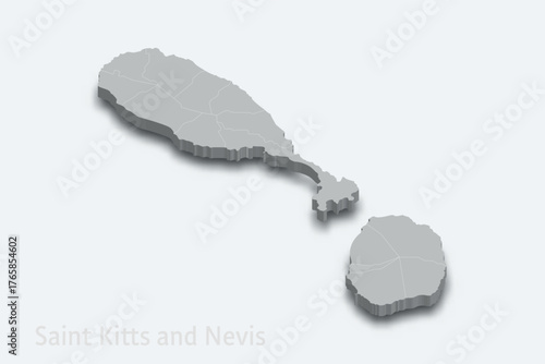 Saint Kitts and Nevis 3d map with borders regions