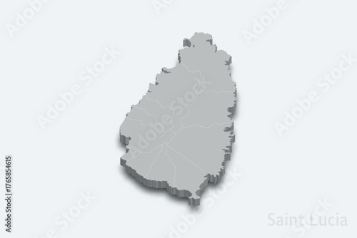 Saint Lucia 3d map with borders regions