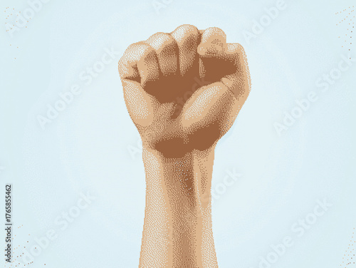 Raised fist symbolizing empowerment and resistance against oppression in a minimalist style
