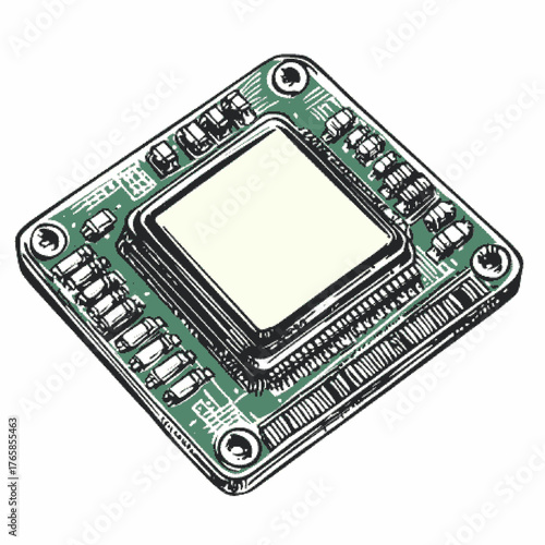 Detailed illustration of a microprocessor chip on a circuit board