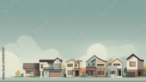 Modern Suburban Neighborhood Street Illustration