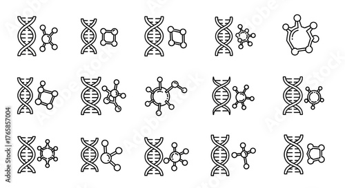 Minimalist DNA and Molecule Outline Icons – Science, Biology, and Chemistry Vector Set"
