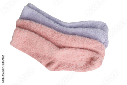 Tableau sur toile Soft pink and purple fuzzy socks for cozy comfort