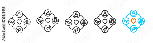 biodiversity icon set multiple style collection	