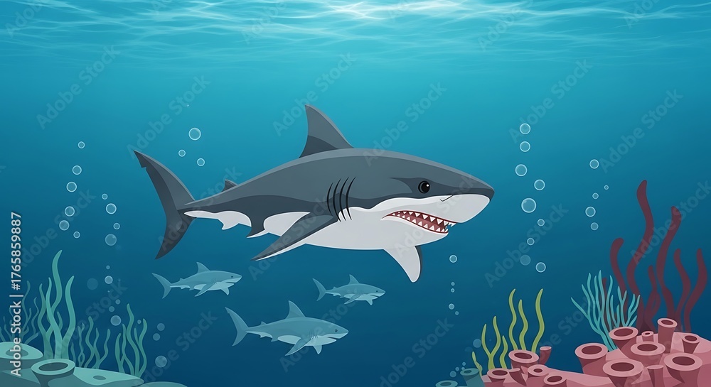 Fototapeta premium Great White Shark Ocean Scene.