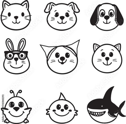 Totem pole icon set—black-and-white vector illustrations of stacked symbolic faces and wings for myth, ritual, and cultural themes