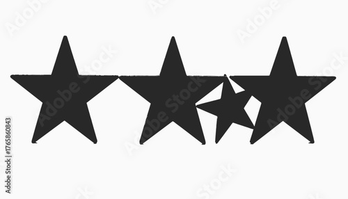 Several dark stars of varying sizes, arranged horizontally on a white background, some are bigger