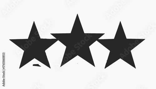 Three black stars of differing sizes against a white background with a grunge aesthetic