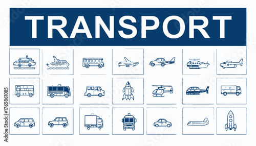 A collection of various modes of transportation in a grid, with a word overlay
