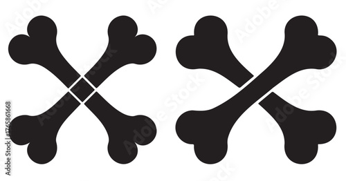 Set of crossed bones simple flat vector design element isolated on white background