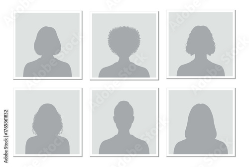 Set of female profile silhouette icons - Gray placeholder avatar set for user interface, app, and web design