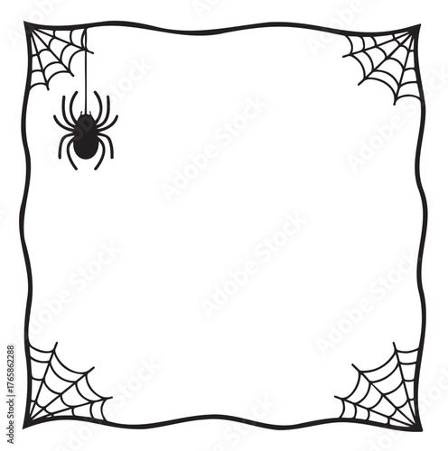 Halloween frame with spider and cobwebs vector border for invitation or greeting card isolated on white bac