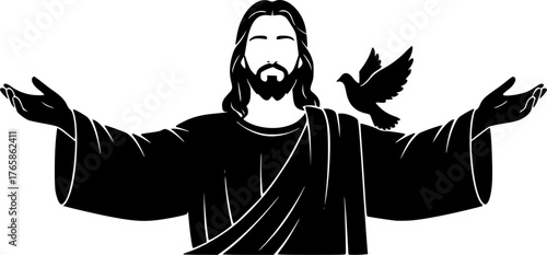 The Jesus Giving Peace. Christian Clipart silhouette Vector Logo Symbol isolated on white background. Celestial savior imparting serenity a divine source of tranquility and hope.