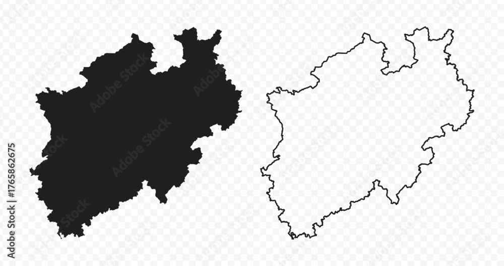 Naklejka premium North Rhine-Westphalia state map silhouette and outline vector illustration on transparent background