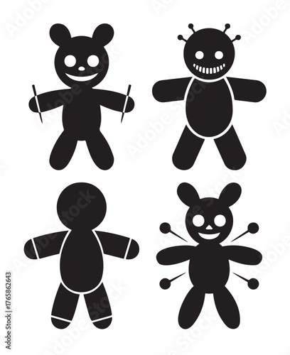 Set of voodoo doll icons simple flat vector design element isolated on white background