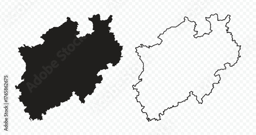 North Rhine-Westphalia state map silhouette and outline vector illustration on transparent background