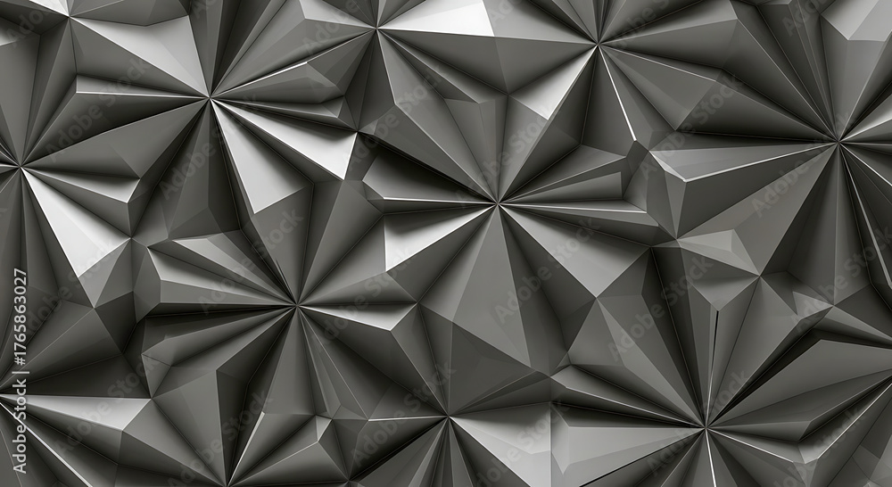 Fototapeta premium Abstract geometric metallic surface with sharp facets and dramatic light and shadow play