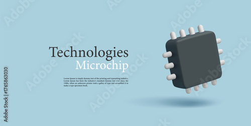 Microchip, semiconductor, technology, 3D. Minimalistic icon. Modern web banner for concepts of technological components of electronics, production. Vector illustration.