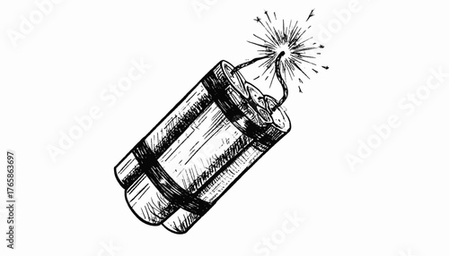Black and white illustration of dynamite stick with lit fuse, ready to explode