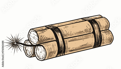A cartoon illustration of dynamite sticks with a lit fuse, likely explosive