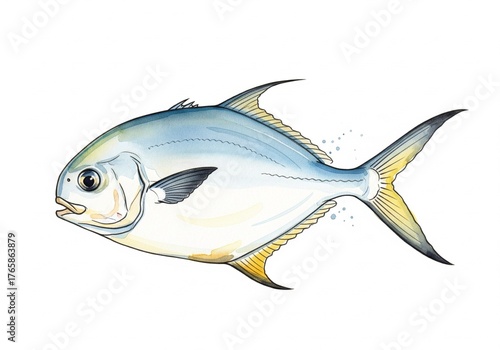 permit fish, animal fish underwater life, white background