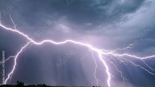lightning in the dark sky with many lightning strikes