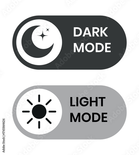 Day and night mode set icon. Sun, moon, dark, morning, weather, light, button, lamp, bulb symbol icons collection. Black and white vector illustration. Mobile apps or website screen brightness icon. 