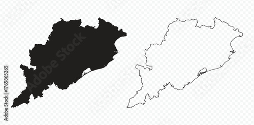 Odisha Orissa state map silhouette and outline vector illustration on transparent background